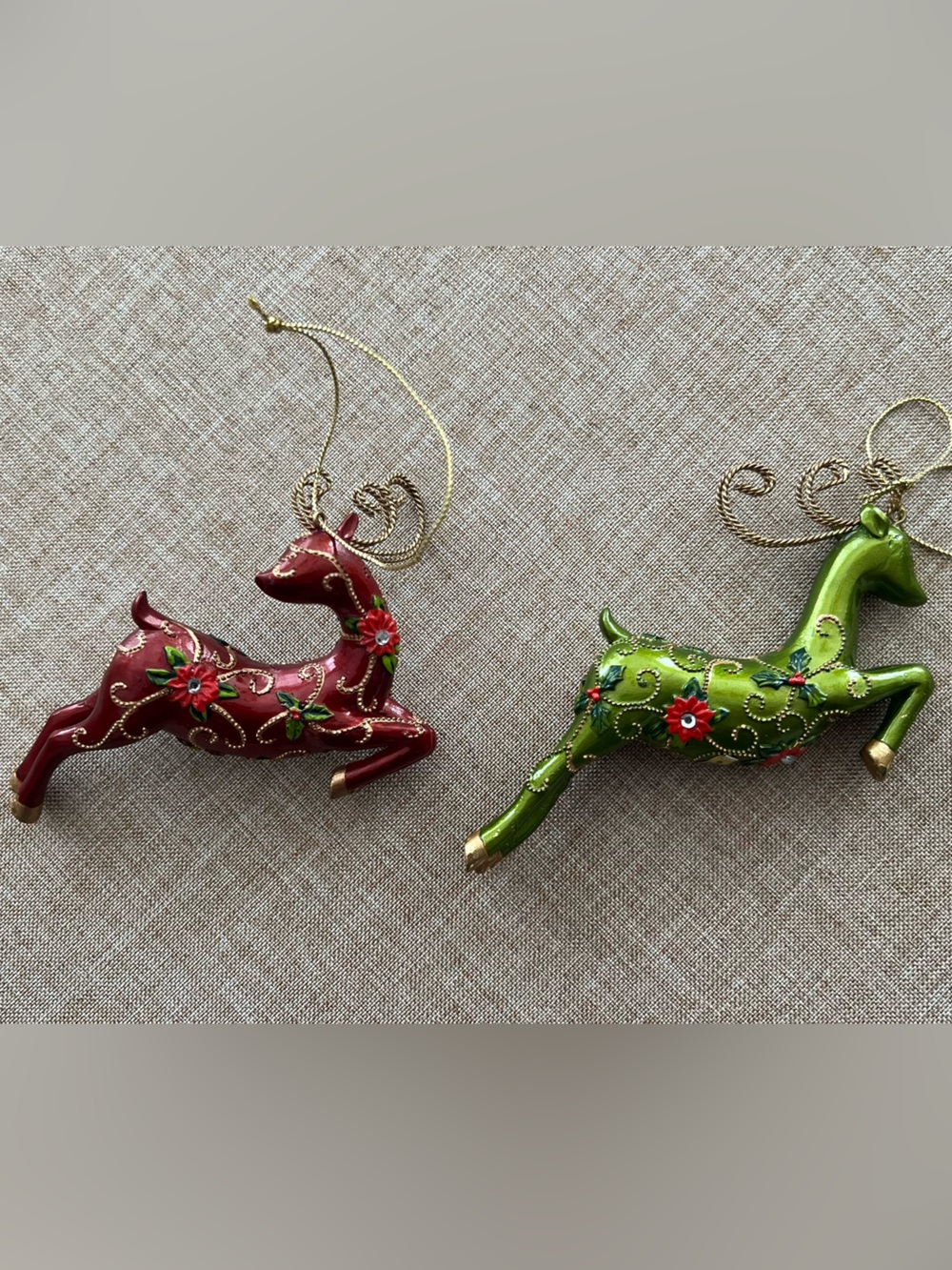 Holiday Reindeer Ornament Set - Red and Green Decorative Deer